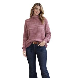 GAP Chunky Mock Neck Sweater - Spacedye Burgundy Heather - Women’s Large Tall